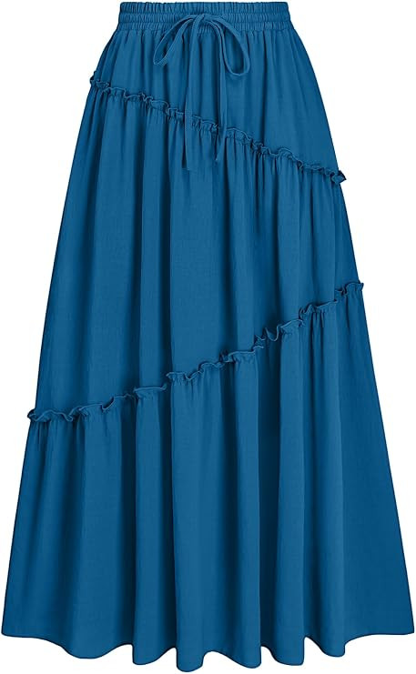 Gracyoga Womens Summer Casual Maxi Skirts Smocked Layered Tiered High Waisted A Line Flowy Long E... | Amazon (US)