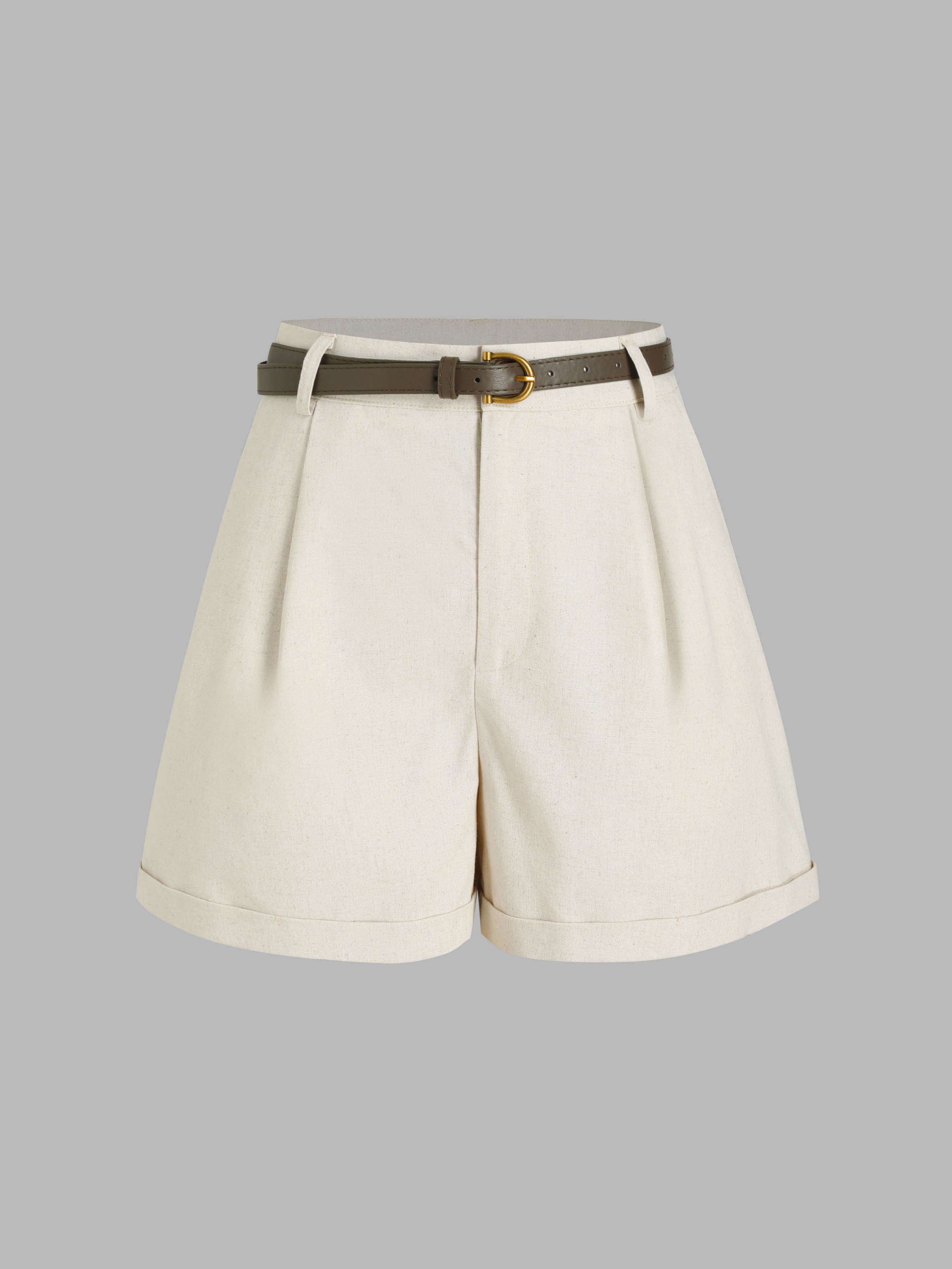 Linen-blend Belted High Waist Trouser Short  For Daily Casual Coffee Shop Work | Cider