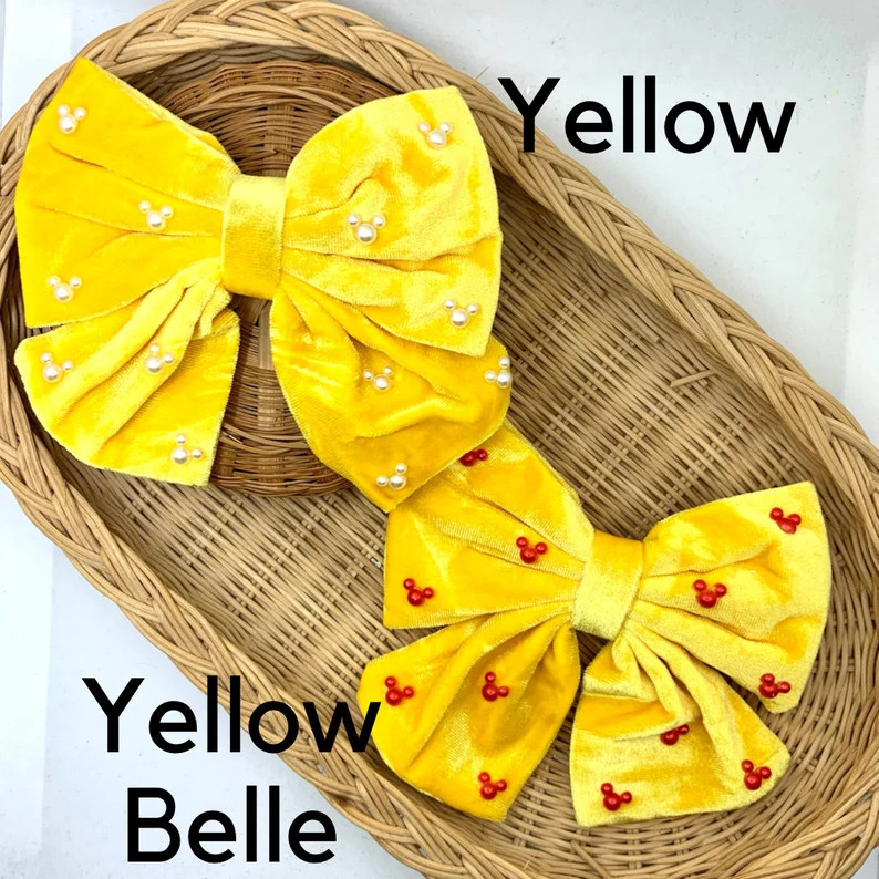 6 Inch Velvet Hair Bow With Mickey Mouse Head Pearls - Etsy | Etsy (US)