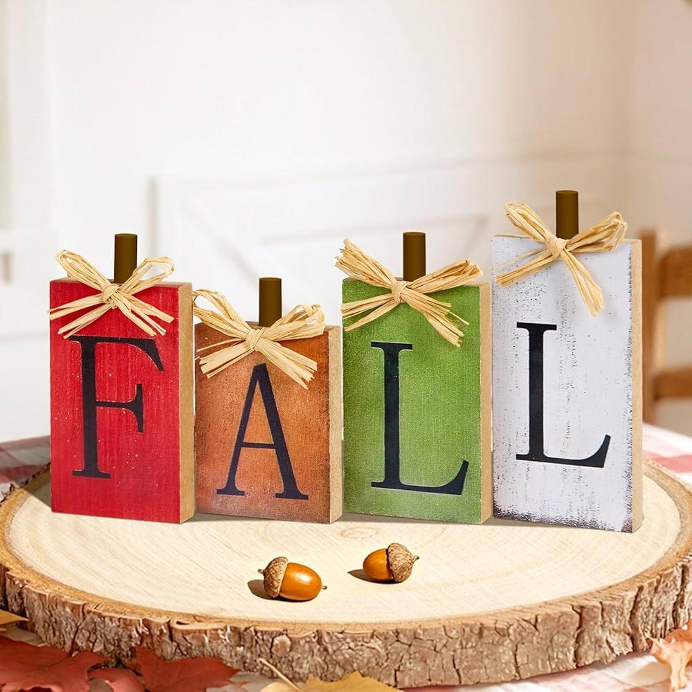 Fall Decorations for Home, Fall Thanksgiving Table Decor 4-PCS Vintage Wooden, Autumn Thanksgivin... | Amazon (US)