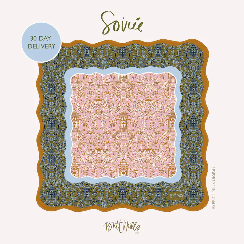 Scalloped Mahjong Mat: Soft Surface NOT Neoprene, Original Britt Mills Art - Etsy | Etsy (US)