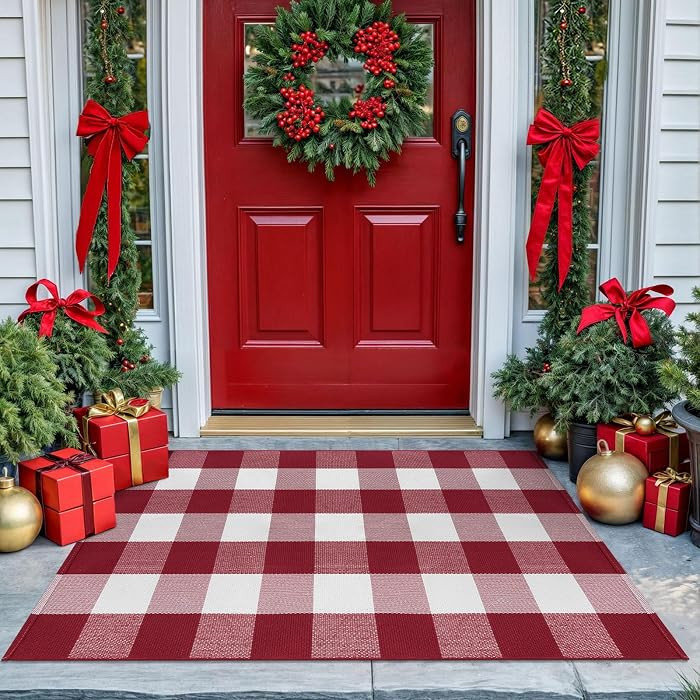 KOZYFLY Buffalo Plaid Rug 27.5x43 Inches Red and White Checkered Rug Christmas Halloween Fall Doo... | Amazon (US)