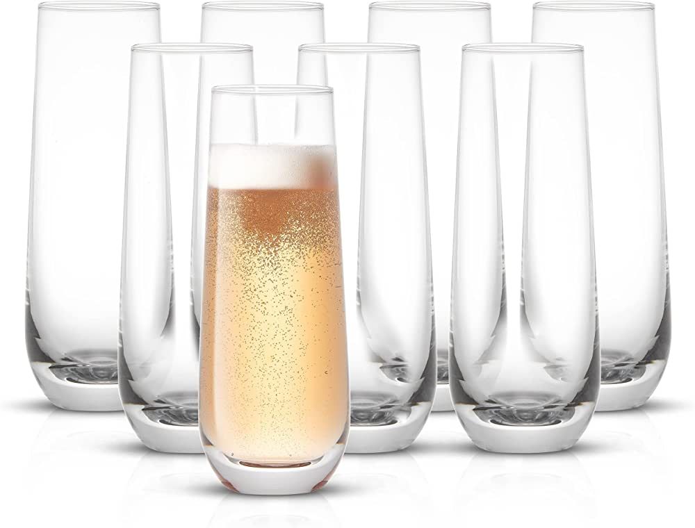 JoyJolt Milo Stemless Champagne Flutes Set of 8 Crystal Glasses. 9.4oz Prosecco Wine Flute, Mimos... | Amazon (US)