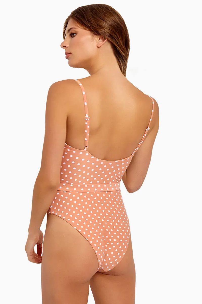 Danielle Underwire Belted One Piece Swimsuit - Nude Polka Dot Print | Bikini.com