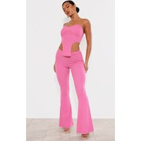 Hot Pink Rib High Waist Flared Pants | PrettyLittleThing CAN