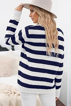 Dokotoo Sweaters for Women 2025 Crewneck Striped Cute Color Block Fall Winter Knitted Pullover To... | Amazon (US)