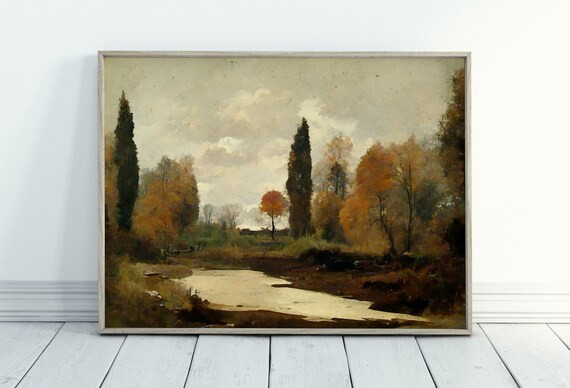 Rustic Autumn Landscape Printable Painting. Fall Art Muted - Etsy | Etsy (US)