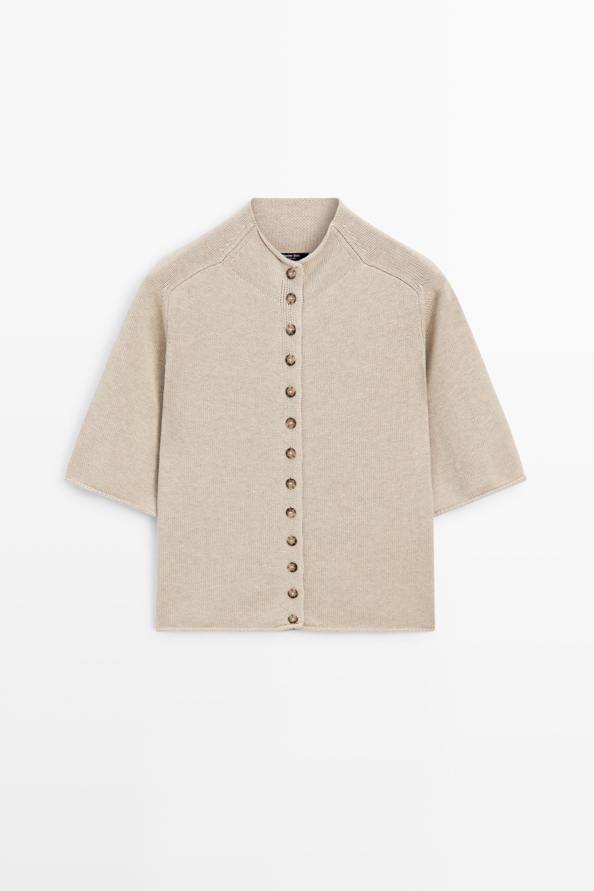 Cotton funnel neck knit cardigan | Massimo Dutti US
