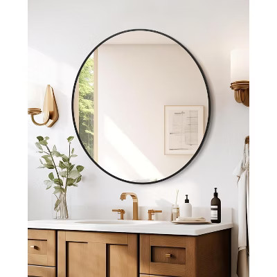 Black Round Mirror - 18 Inch Round Mirror, Black Metal Frame Circle Mirror Wall Mounted Mirrors | Target