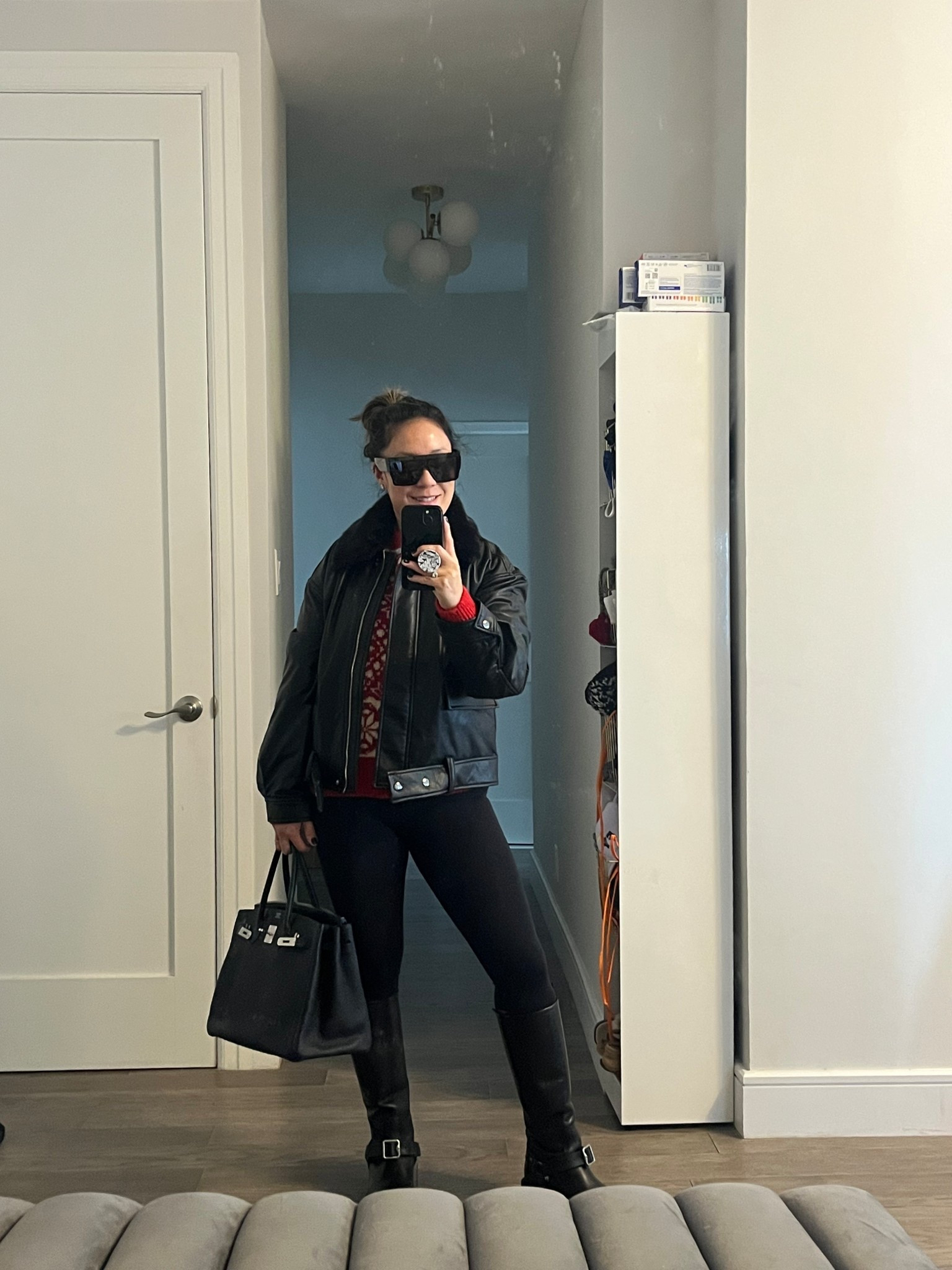 Faux leather jacket with a faux fur collar. Great look at a great price. I’m wearing an xs with a sweater underneath, so plenty of room in this jacket. Leggings and black boots are from the closet.

#LTKFindsUnder50 #LTKmomlife #LTKootd