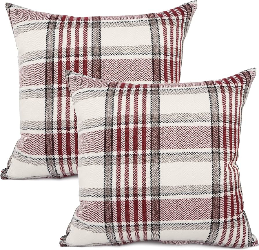 YOUR SMILE Christmas Retro Farmhouse Buffalo Tartan Chequer Plaid Cotton Linen Decorative Throw P... | Amazon (US)