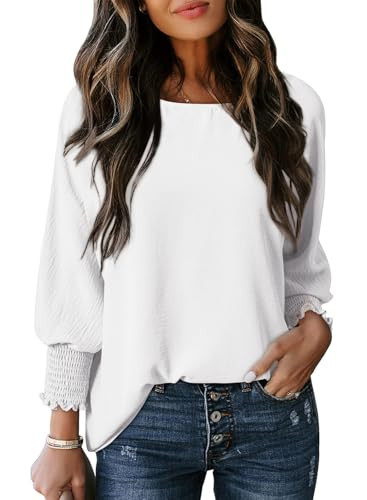 Dokotoo Blouses for Women Dressy Casual Plus Size Tops Business Casual Outfits Ladies Tops and Blouses Crewneck Spring Summer Clothes 2025 3/4 Sleeve Cute Tops T Shirts White Blouses for Women L | Amazon (US)