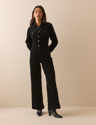 Black Cord Wide Leg Dublin Jumpsuit | Nobody's Child