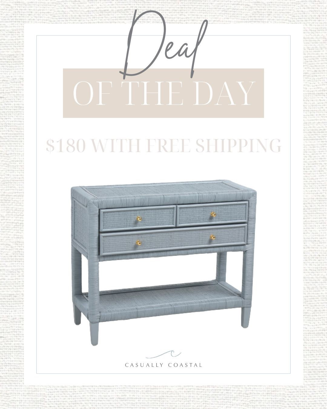 This side table will sell out quickly! It includes three drawers and is just $180, with free shipping when you use code SHIP89!  
- 
coastal home decor, coastal furniture, primary bedroom furniture, coastal nightstands, coastal side tables, coastal end tables, blue nightstands, blue side tables, blue end tables, rattan nightstands, nightstands under $200, affordable nightstands, Marshalls nightstands, nightstands with drawers, nightstands with shelf, beach house furniture, coastal grandmillenial nightstands, coastal bedroom furniture, beach house decor, coastal style, serena & lily look for less, wide nightstand

#LTKHome