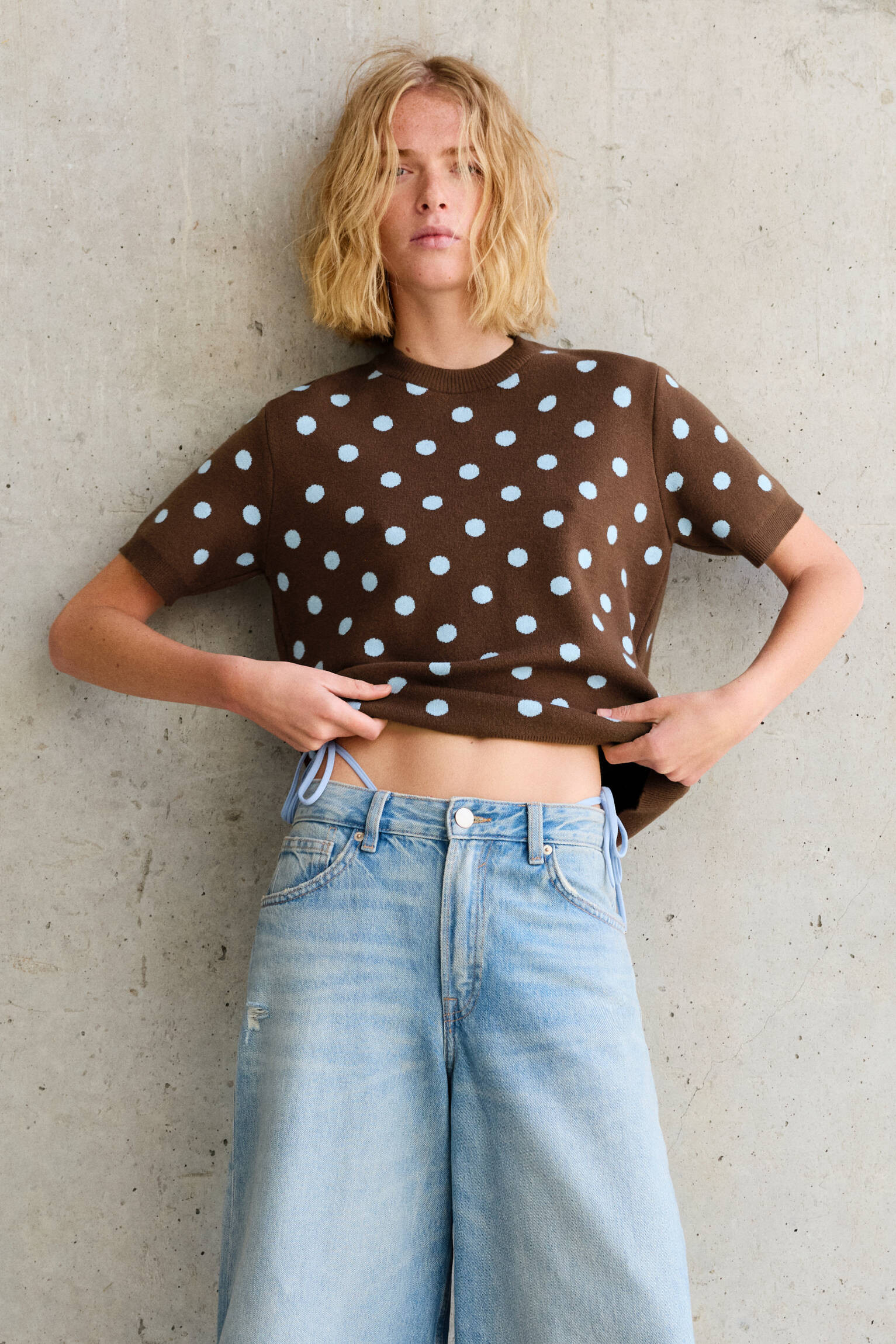 Polka dot knit top - Pull&Bear United Kingdom | PULL and BEAR UK