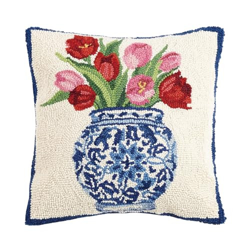 Peking Handicraft 30SER515AC16SQ Chinoiserie Vase Tulips Hook Pillow, 100% polyester fiber | Amazon (US)