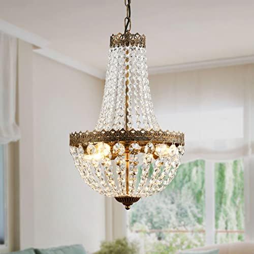 4 Lights French Empire Mini Crystal Chandelier Farmhouse Pendant Lighting, Antique Black Sweep Br... | Amazon (US)