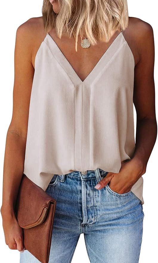 miduo Womens V Neck Strappy Tank Tops Loose Casual Sleeveless Shirts Blouses | Amazon (US)
