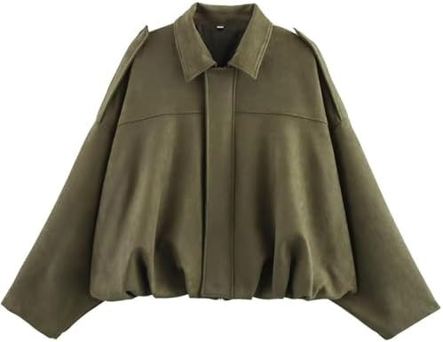 Womens Faux Suede Bomber Jacket Oversized Cropped Fall Cute Coats | Amazon (US)