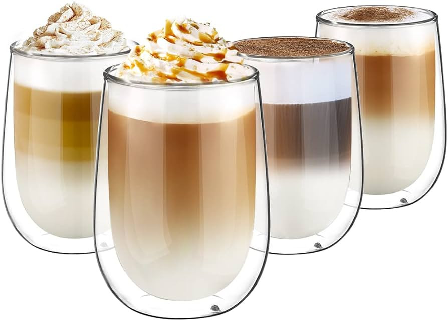 glastal 4x350ml Double Walled Coffee Glasses Mugs Cappuccino Latte Macchiato Glasses Cups for Cof... | Amazon (UK)