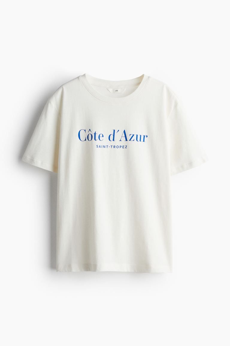 Cotton T-shirt - White/Côte d'Azur - Ladies | H&M US | H&M (US + CA)