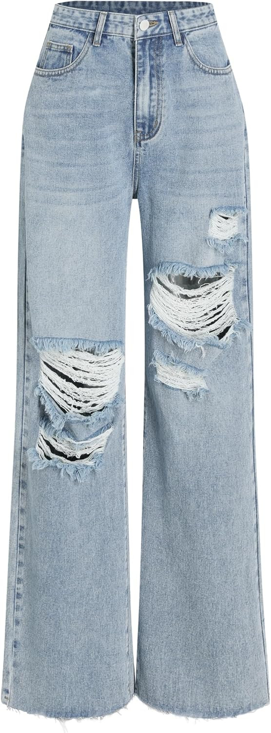 CIDER Women’s Ripped Jeans High Waisted Distressed Baggy Pants | Amazon (US)