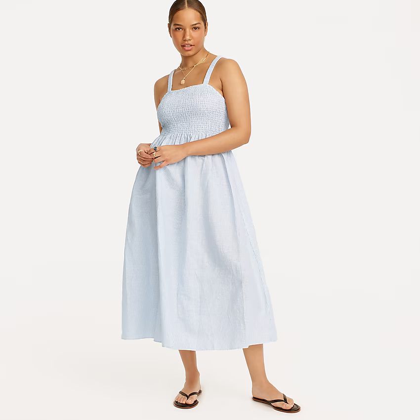 J.Crew: Smocked Beach Dress In Linen -cotton Stripe For Women | J.Crew US