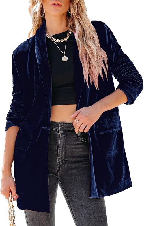 Happy Sailed Women's Velvet Blazer Jackets Casual Long Sleeve Lapel Collar Pocketed Blazer Suits ... | Amazon (US)