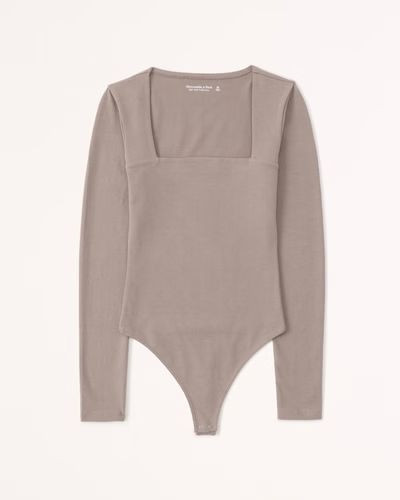 Long-Sleeve Cotton Seamless Fabric Squareneck Bodysuit | Abercrombie & Fitch (US)