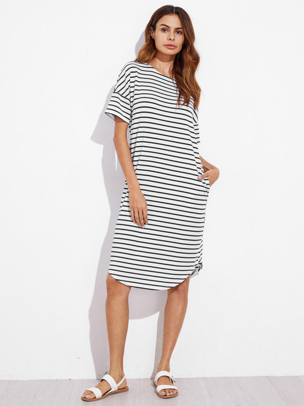 Curve Hem Striped Tee Dress | SHEIN