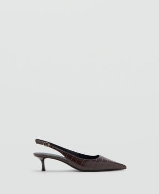 Mango Croc-Effect Pointed-Toe Kitten-Heel Slingback Pumps - Burgundy | Macy's