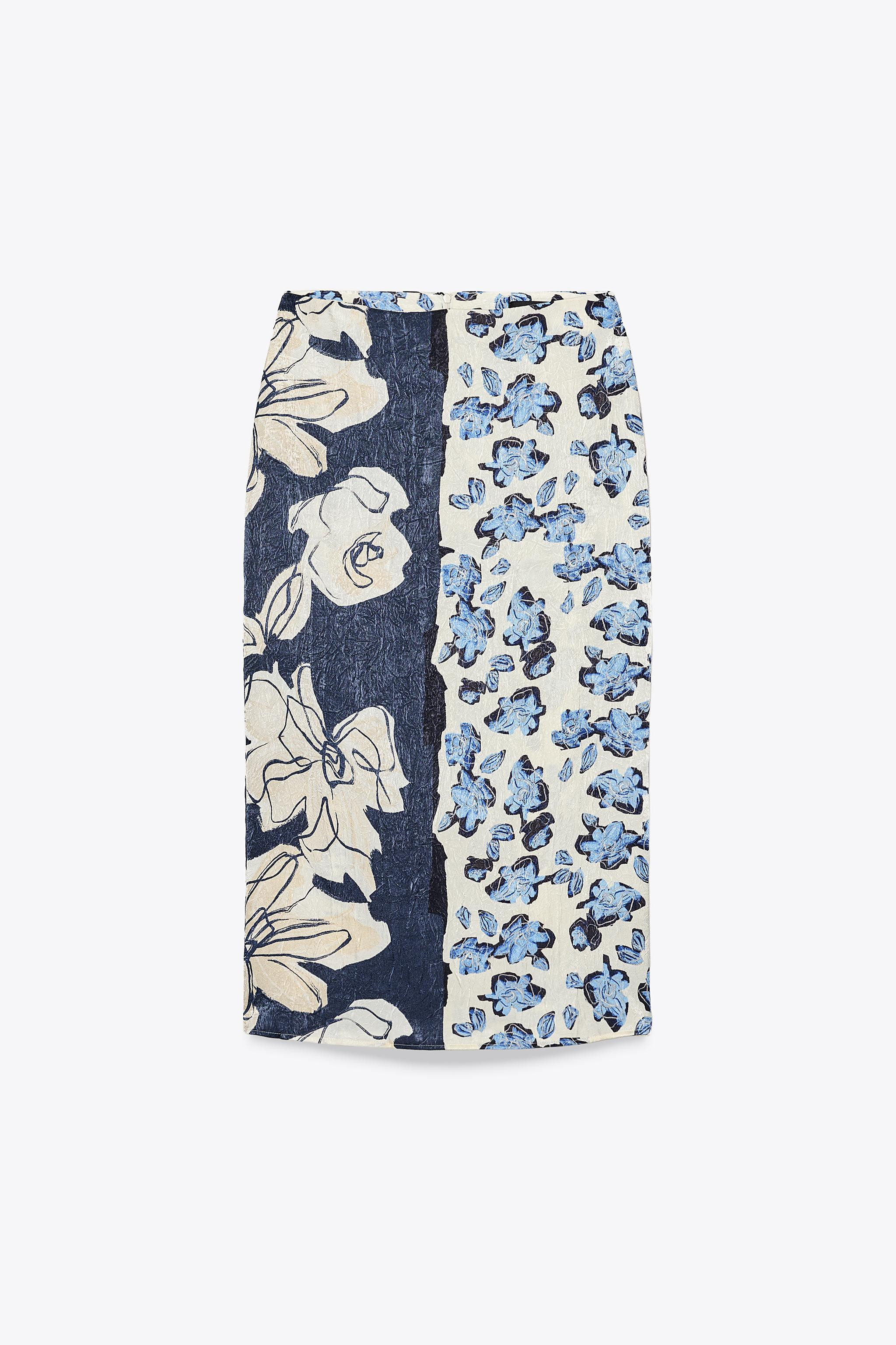 SATIN PRINTED MIDI SKIRT | Zara US