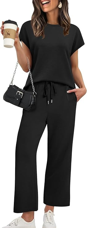 XIEERDUO Women's Cap Sleeve Lounge Sets 2 Piece Travel Outfits Airport Tracksuits Wide Leg Lounge... | Amazon (US)