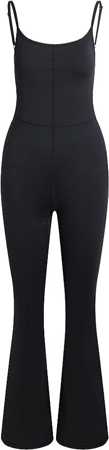 Abonlen Flare Jumpsuit for Women Sleeveless Spaghetti Strap Yoga Casual Long Pants Rompers | Amazon (US)