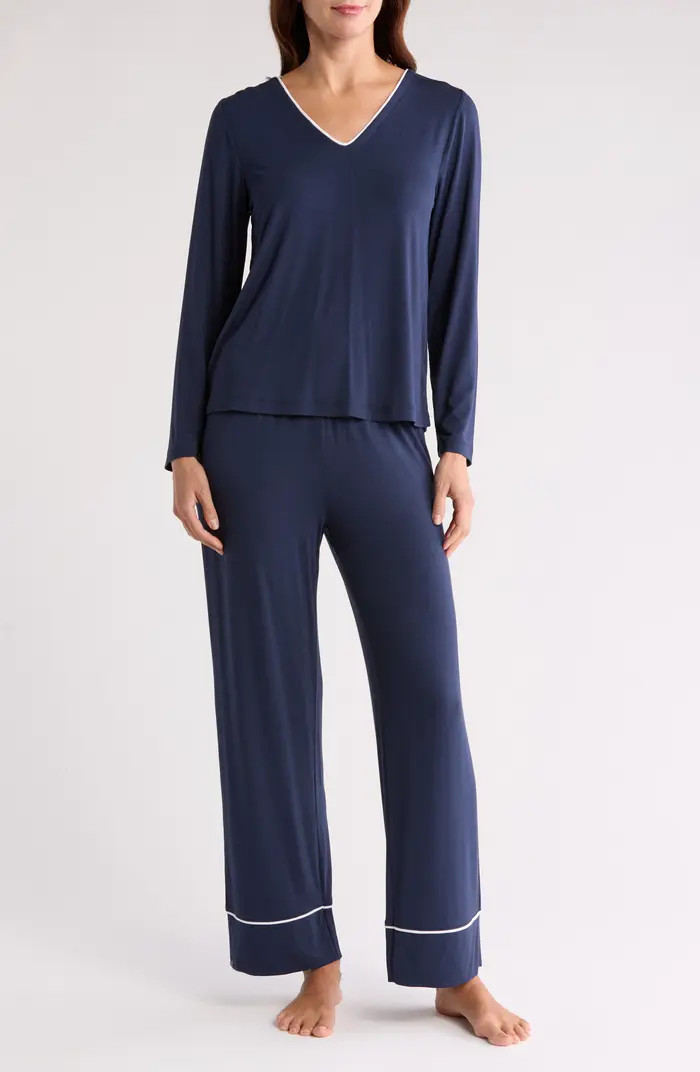 Barefoot Dreams® Piped V-Neck Long Sleeve T-Shirt & Pants Pajamas | Nordstromrack | Nordstrom Rack