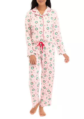 PAJAMARAMA Women's Holiday Wreaths Pajama Set | Belk