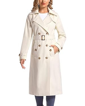 poonyfesh Women's Waterproof Long Trench Coat Double Breasted Slim Full Length Classic Lapel Belt... | Amazon (US)