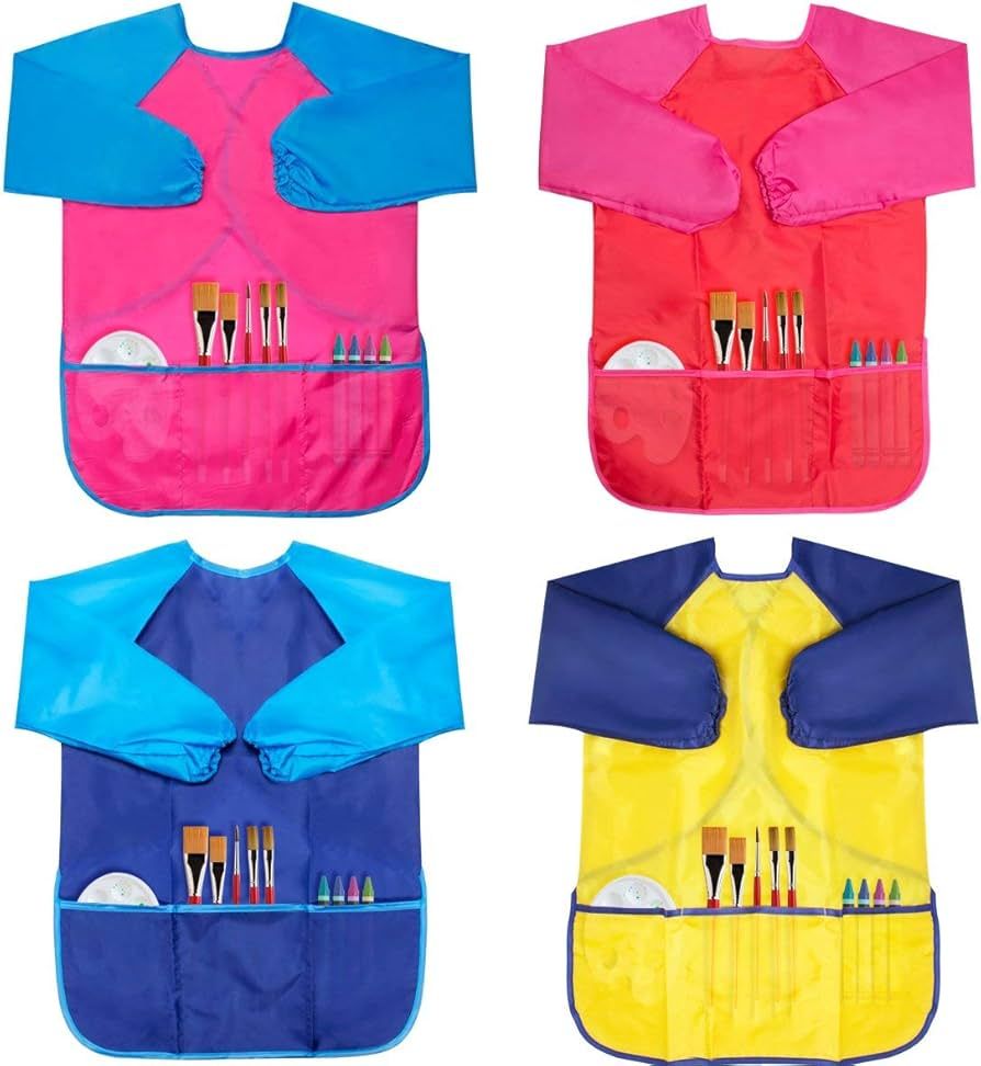 Kids Art Smocks 4 Pack Painting Apron Waterproof Artist Smock with Long Sleeve and 3 Pockets for ... | Amazon (US)