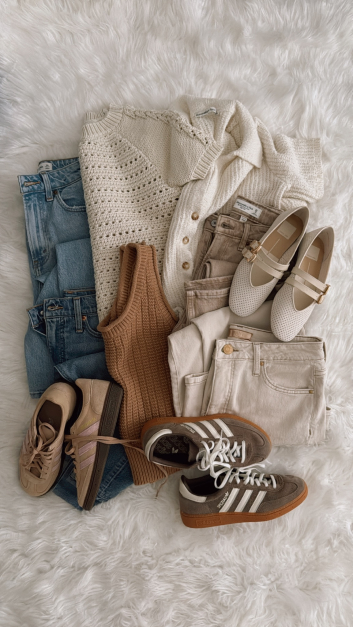 If you love a warm neutral moment, this lineup is everything. Cream knits, soft denim, and rich browns you can mix all week long.

spring neutral outfits, cream cardigan outfit, light wash jeans women, beige jeans outfit, brown tank top, adidas sneakers women, mary jane flats, capsule wardrobe spring 2026

#LTKSeasonal #LTKOver40 #LTKTravel