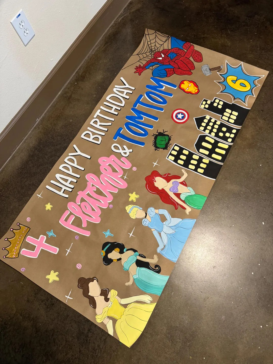 Custom Hand-painted Birthday Party Banner Joint Party Princess Banner Boy Banner Superhero Party ... | Etsy (US)