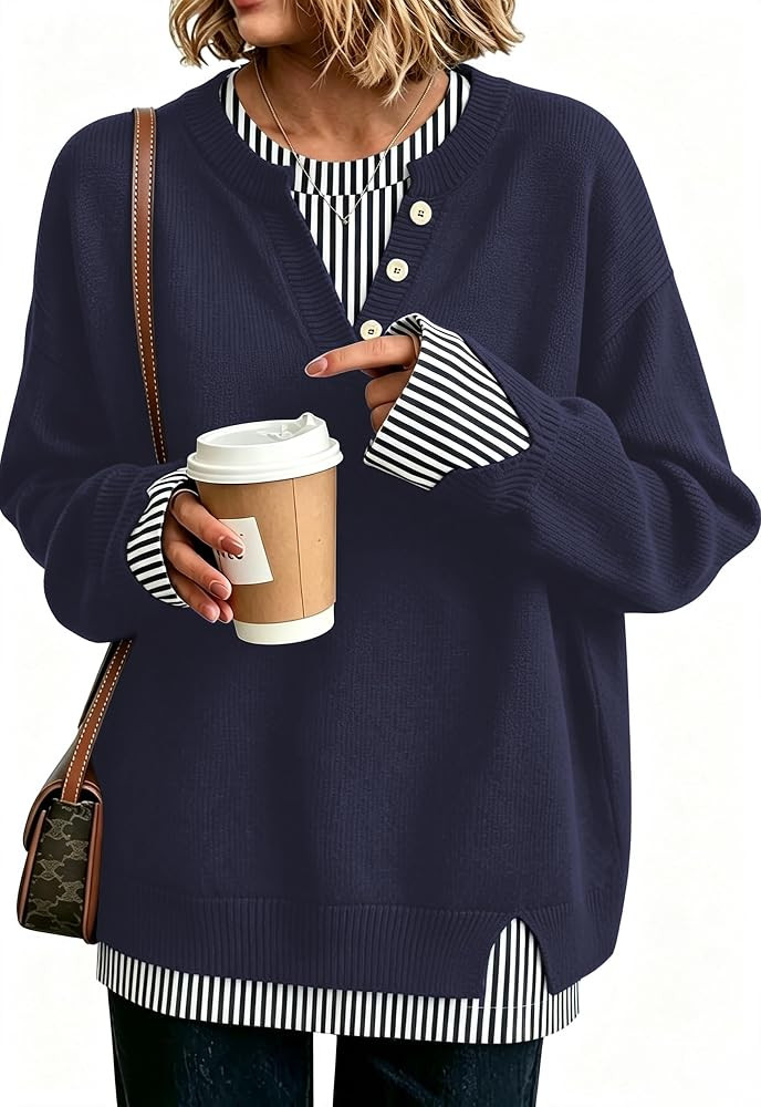 Womens Henley Sweaters Pullover Work Tops Fall Clothes Teacher Outfits | Amazon (US)