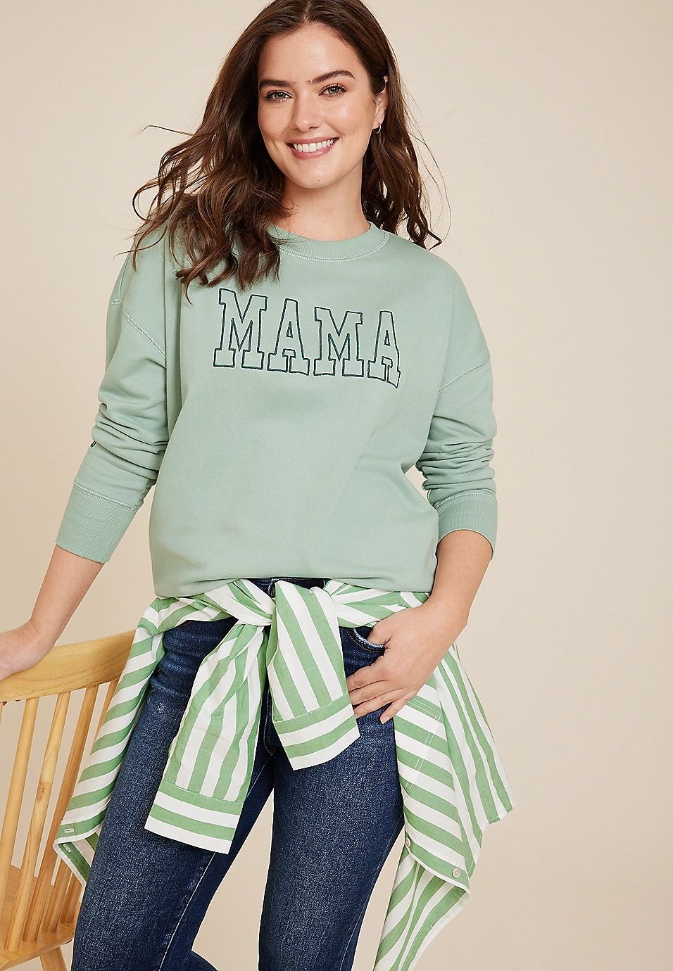 Mama Embroidered French Terry Sweatshirt | Maurices