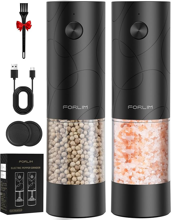 FORLIM Electric Salt and Pepper Grinder Set, USB Rechargeable, Automatic Salt Pepper Mill Grinder... | Amazon (US)