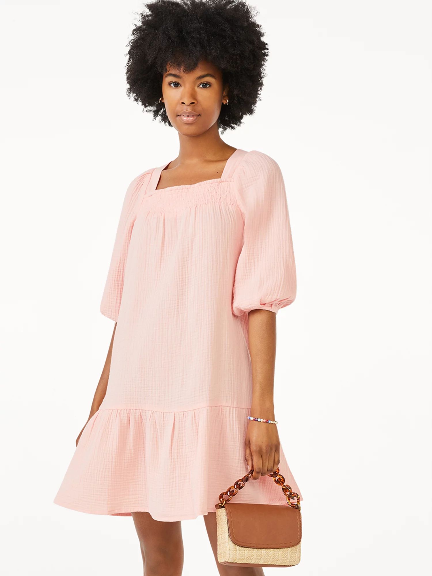 Scoop Women's A-Line Short Dress with Puff Sleeves | Walmart (US)