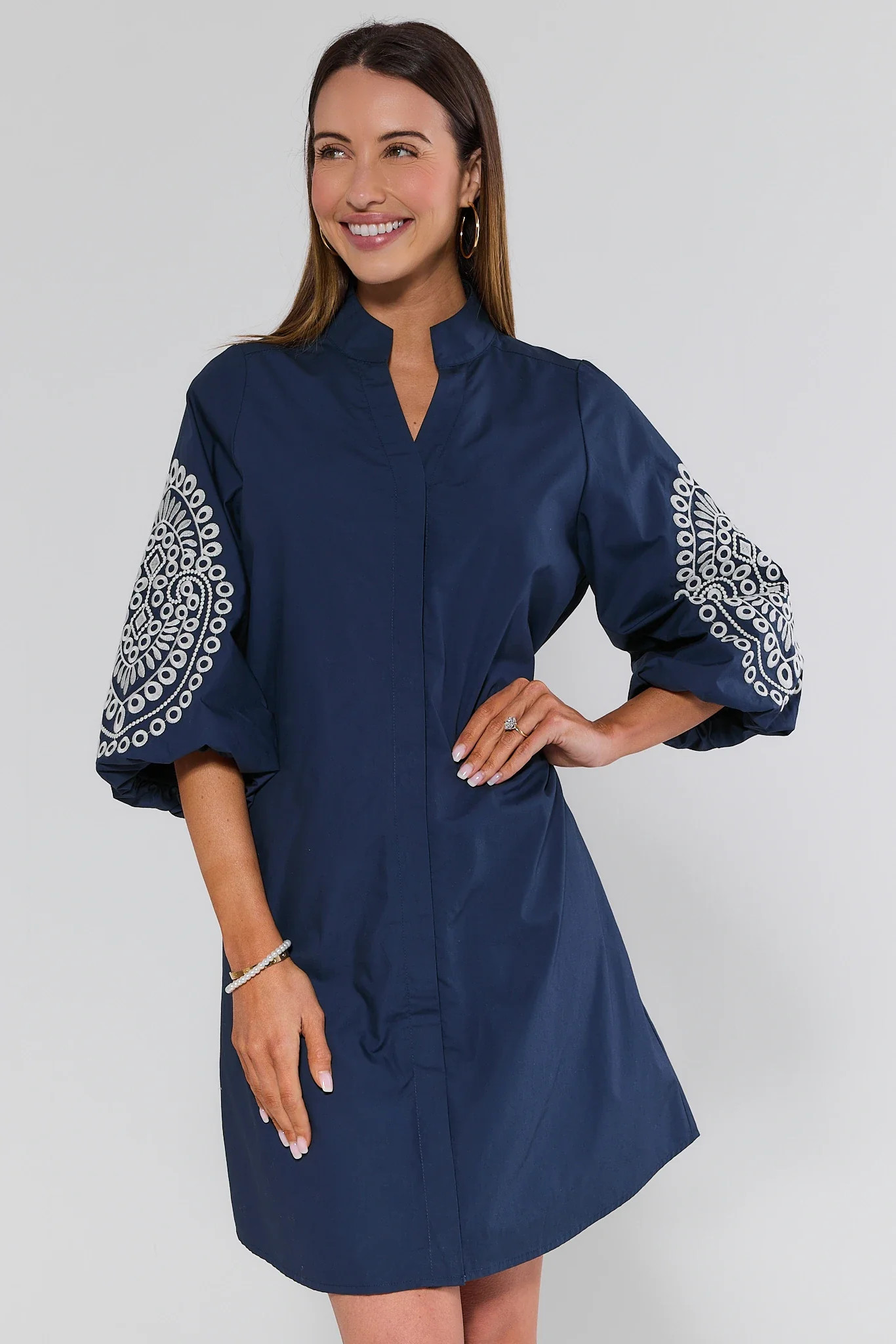 Jaden Navy Embroidered Short Dress | Avara