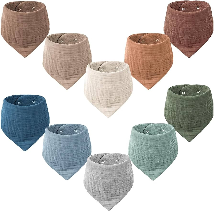 Konssy Muslin Baby Bibs 10 Pack Baby Bandana Drool Bibs 100% Cotton for Unisex Boys Girls, 10 Sol... | Amazon (US)