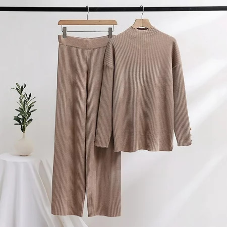 Augper Womens 2 Piece Lounge Sets Trendy Cozy Knit Slouchy Loungewear Sweater Set | Walmart (US)