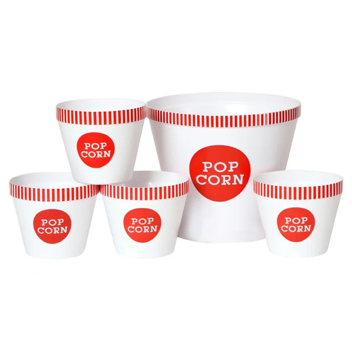 Color Rim Popcorn Bucket Set - Red & White | Wayfair North America