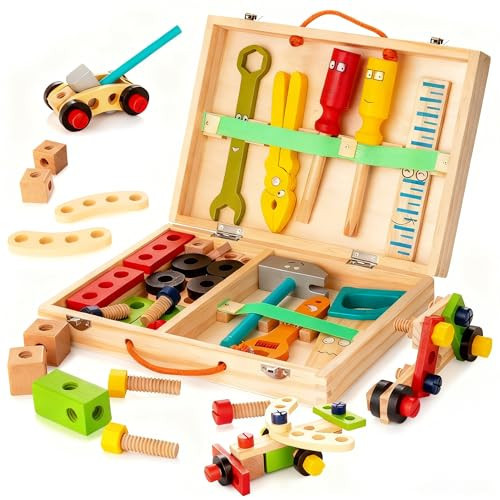 KIDWILL Tool Kit for Kids, 36-Piece Wooden Toddler Tools Set Includes Tool Box, Montessori Educational Stem Construction Toys for 2 3 4 5 6 Year Old Boys Girls, Best Birthday Gift for Kids | Amazon (US)