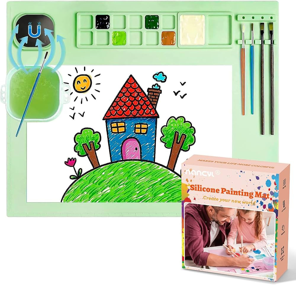 Silicone Painting Mat, Silicone Art Mat with Cup, Silicone Craft Mat with Paint Brush Cleaner Too... | Amazon (US)